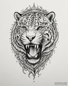 Tattoo sketch, jaguar roaring with tribal pat... - эскиз тату (№1753204738_0, 22.07.2025 17:18) — Tatufoto.com