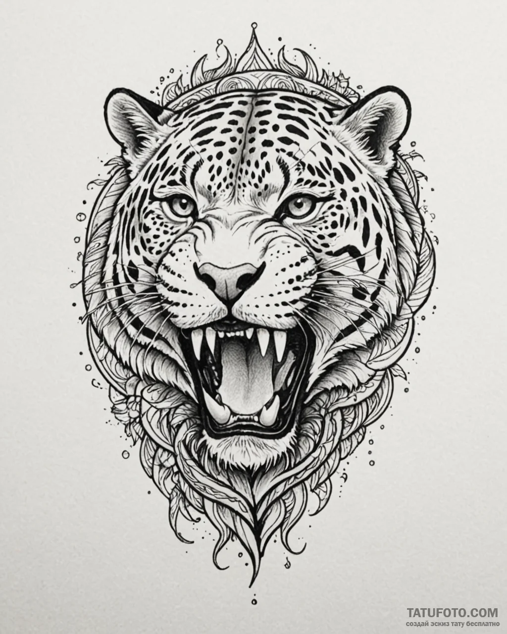Tattoo sketch, jaguar roaring with tribal pat... - эскиз тату (№1753204738_0, 22.07.2025 17:18) — Tatufoto.com