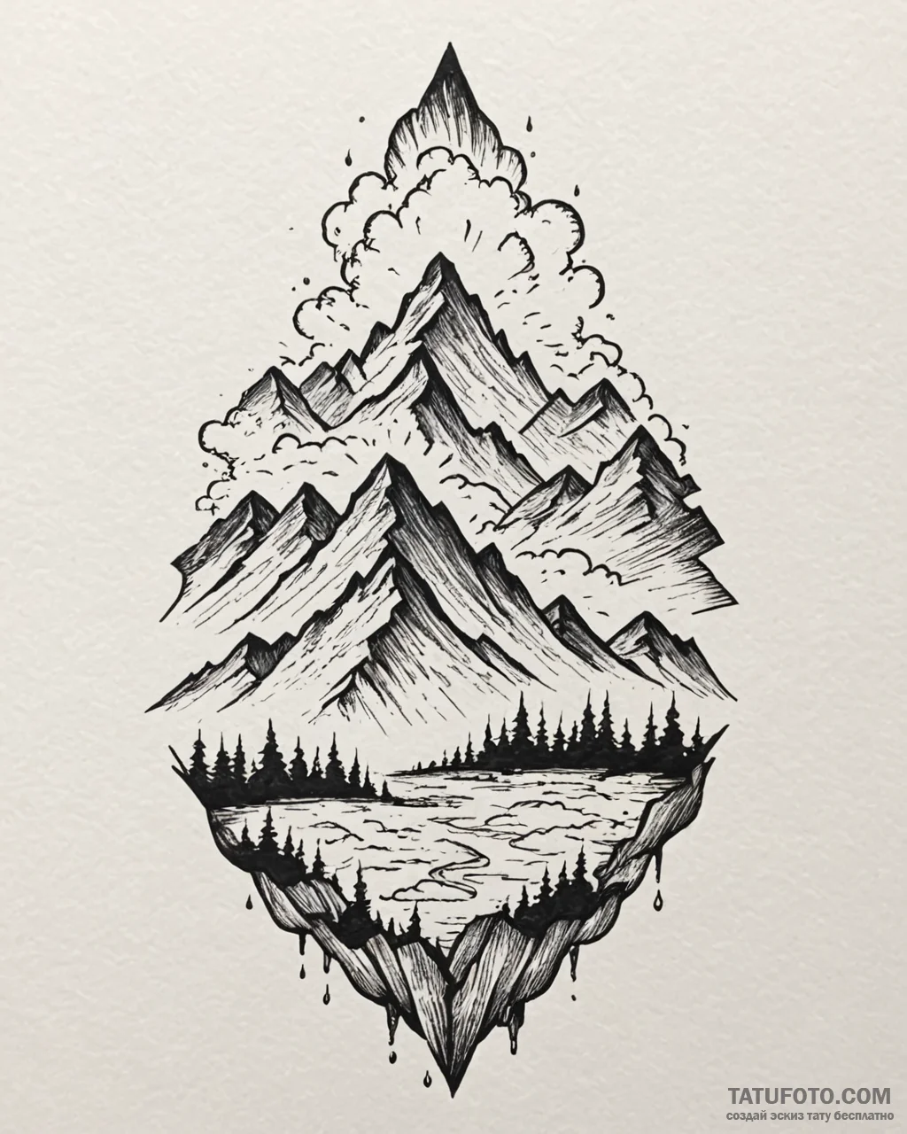 Tattoo sketch, jagged mountain silhouette wit... - эскиз тату (№1753204991_0, 22.07.2025 17:23) — Tatufoto.com