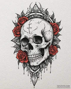 Tattoo sketch, skull in neotraditional style... - эскиз тату (№1753205076_0, 22.07.2025 17:24) — Tatufoto.com