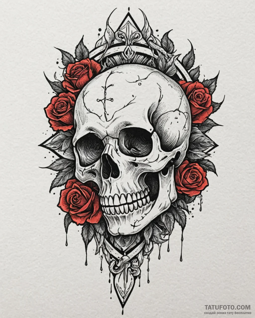 Tattoo sketch, skull in neotraditional style... - эскиз тату (№1753205076_0, 22.07.2025 17:24) — Tatufoto.com