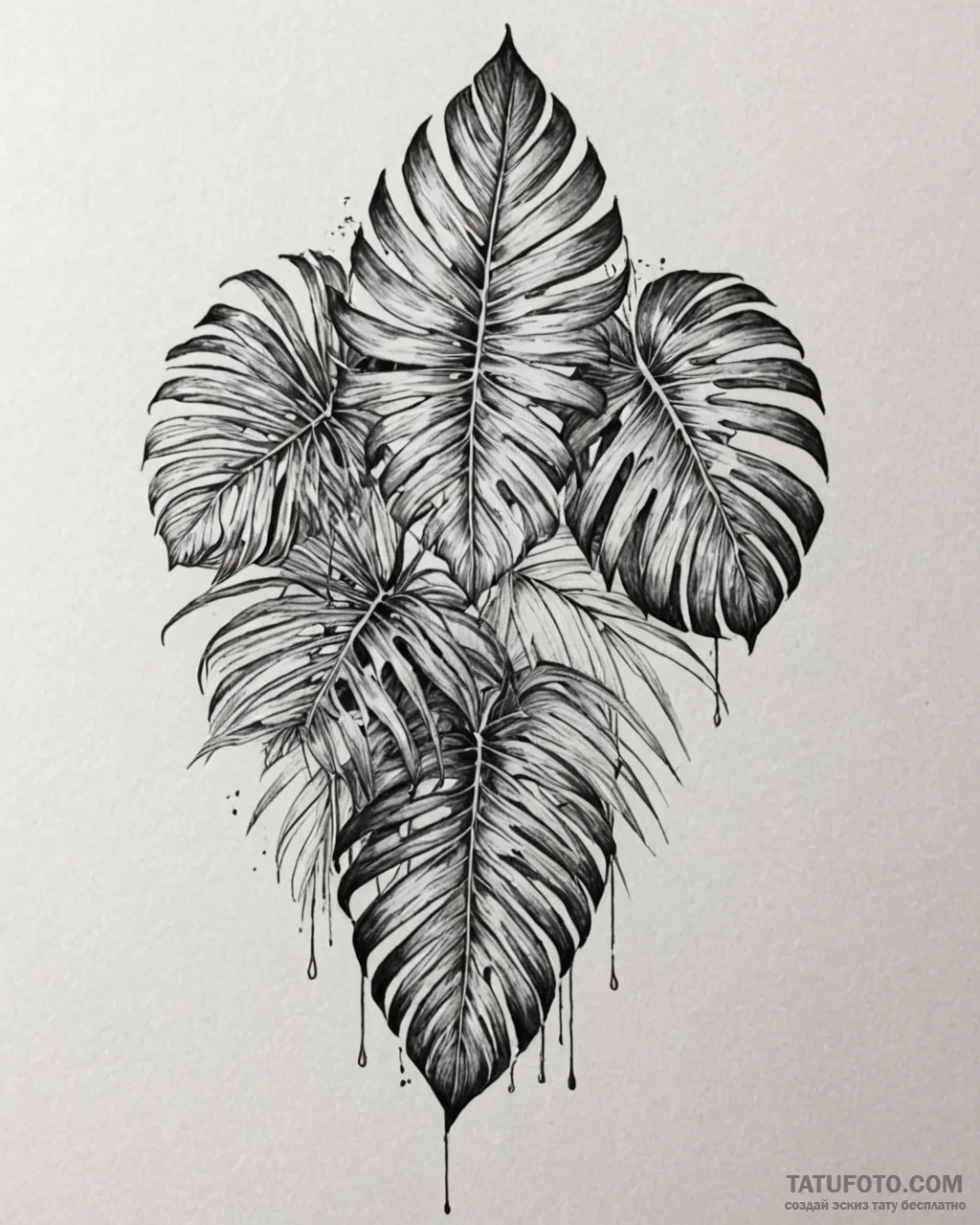 Tat tattoo sketch, tropical palm leaves with... - эскиз тату (№1753205584_0, 22.07.2025 17:33) — Tatufoto.com