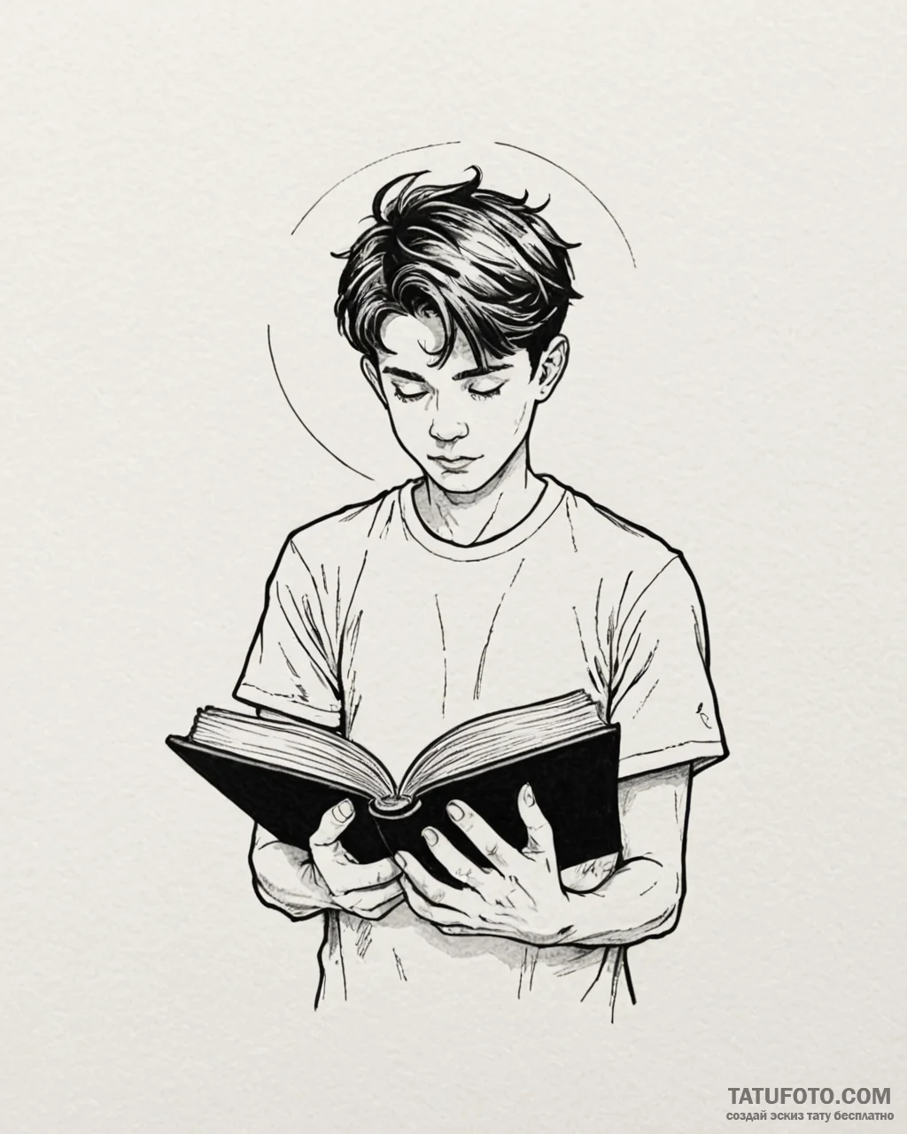 Tat tattoo sketch, the boy with open book and... - эскиз тату (№1753205922_0, 22.07.2025 17:38) — Tatufoto.com