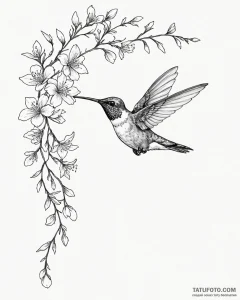 Tattoo sketch, slender hummingbird hovering n... - эскиз тату (№1753206006_0, 22.07.2025 17:40) — Tatufoto.com