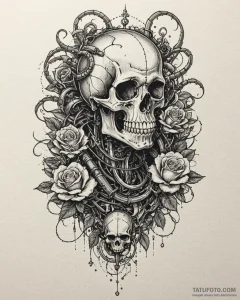 Tattoo sketch, robot overlord with mechanical... - эскиз тату (№1753206259_0, 22.07.2025 17:44) — Tatufoto.com