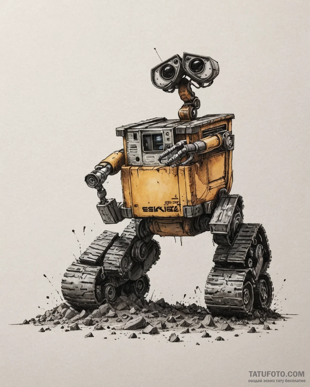 Eskiz.to, tattoo sketch, wall-e with dirt and… — эскиз тату (№1753206345_0, 22.07.2025 17:45) — Tatufoto.com