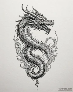 Tat tattoo sketch, majestic dragon coiled wit... - эскиз тату (№1753206598_0, 22.07.2025 17:49) — Tatufoto.com