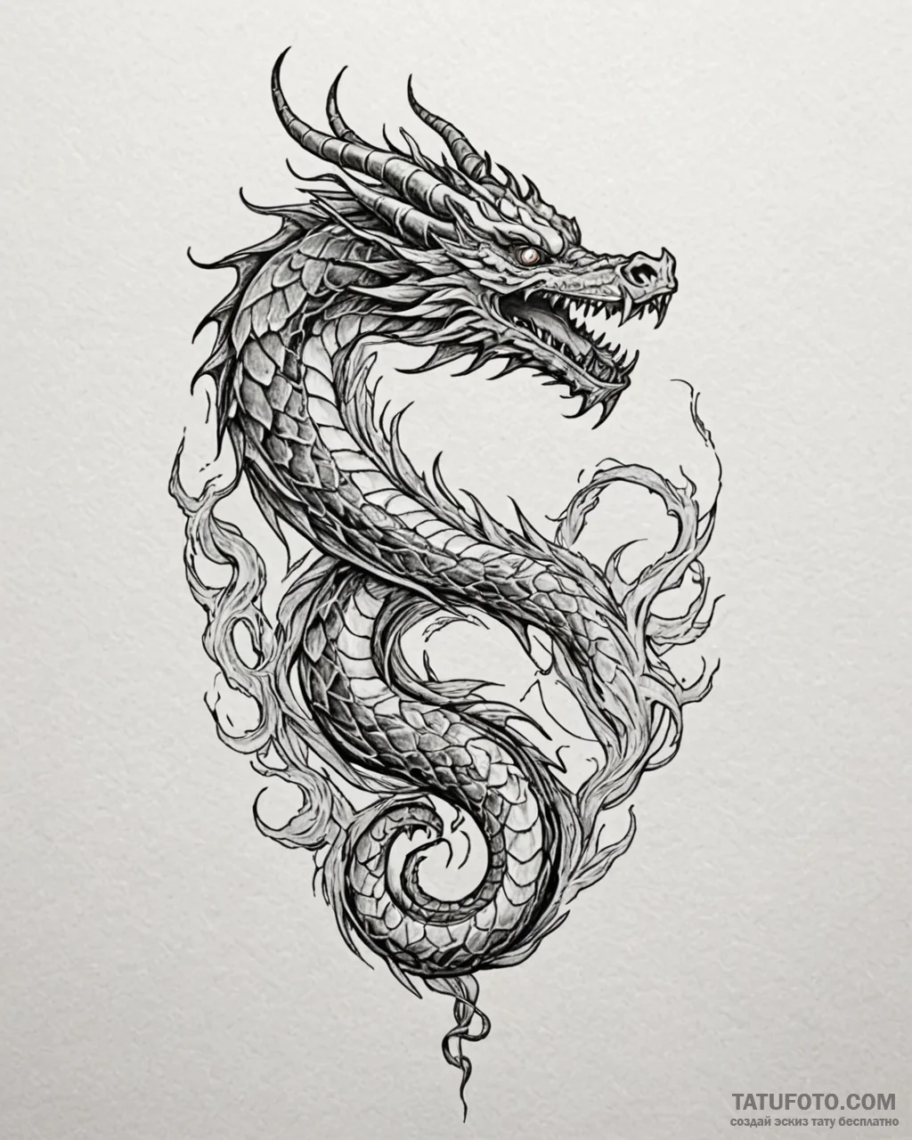 Tat tattoo sketch, majestic dragon coiled wit... - эскиз тату (№1753206598_0, 22.07.2025 17:49) — Tatufoto.com