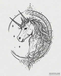 Tattoo sketch, unicorn silhouette with conste... - эскиз тату (№1753206683_0, 22.07.2025 17:51) — Tatufoto.com