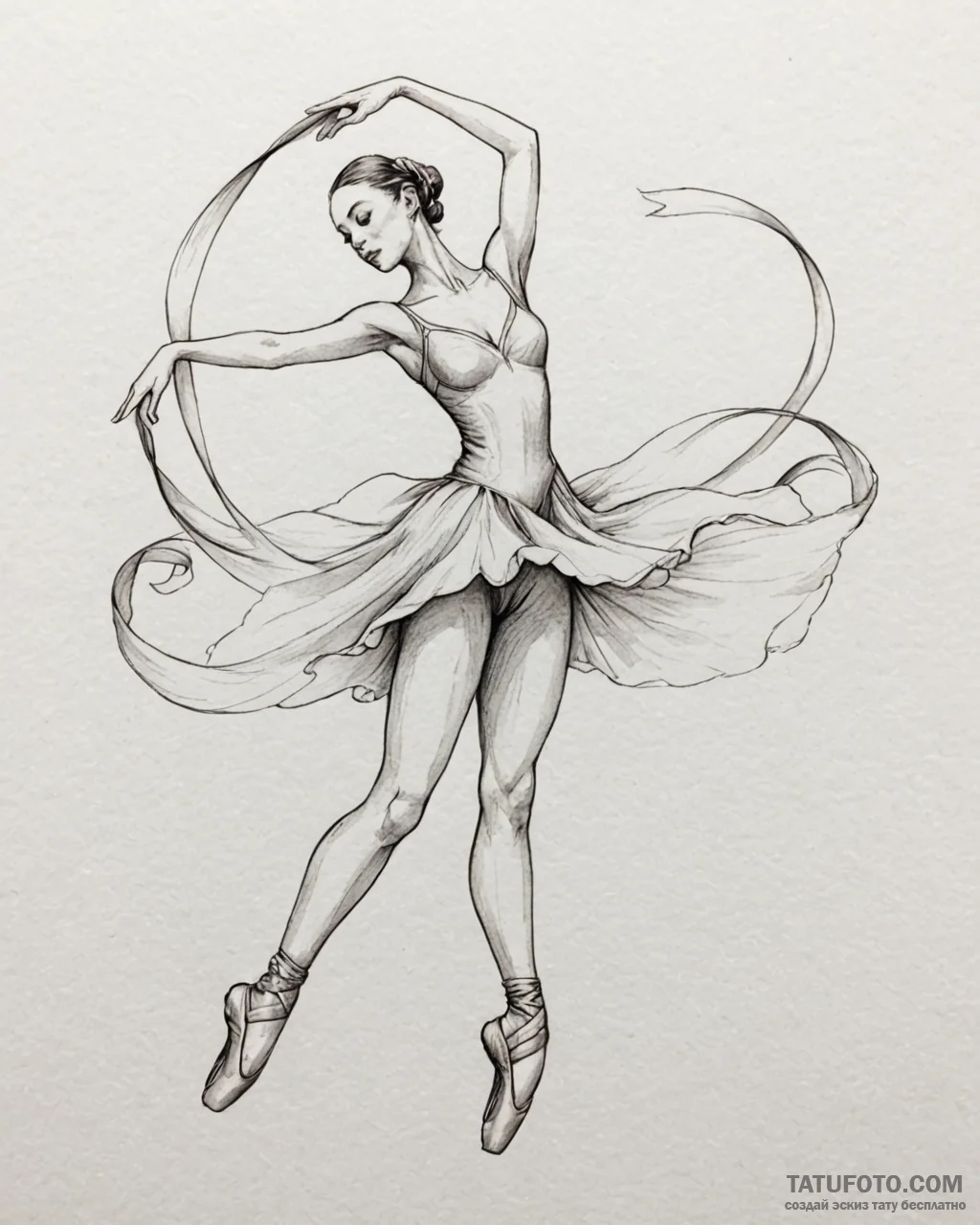 Tat tattoo sketch, ballet dancer mid-pose wit... - эскиз тату (№1753206852_0, 22.07.2025 17:54) — Tatufoto.com