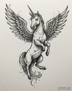 Tattoo sketch, unicorn with wings spread, fan... - эскиз тату (№1753207275_0, 22.07.2025 18:01) — Tatufoto.com
