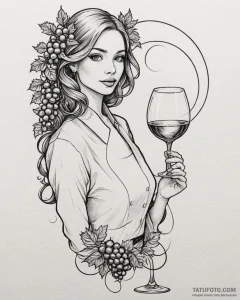 Tat tattoo sketch, sommelier holding wine gla... - эскиз тату (№1753207359_0, 22.07.2025 18:02) — Tatufoto.com