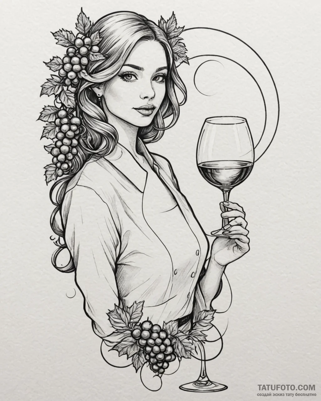 Tat tattoo sketch, sommelier holding wine gla... - эскиз тату (№1753207359_0, 22.07.2025 18:02) — Tatufoto.com