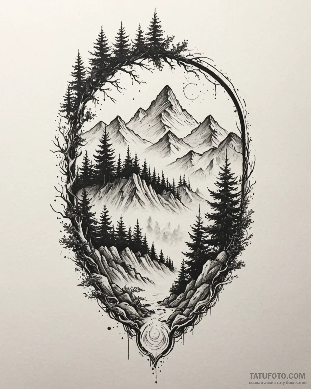 Tat tattoo sketch, macha surrounded by mist a... - эскиз тату (№1753207526_0, 22.07.2025 18:05) — Tatufoto.com