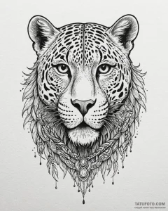 Tattoo sketch, jaguar with tribal necklace, d... - эскиз тату (№1753208036_0, 22.07.2025 18:13) — Tatufoto.com