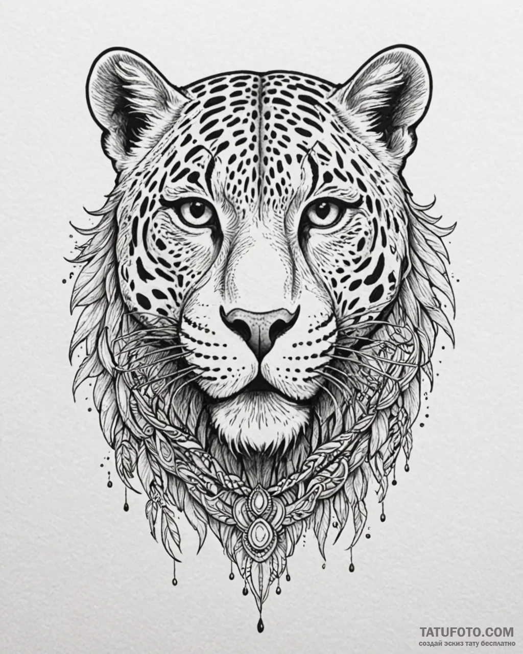 Tattoo sketch, jaguar with tribal necklace, d… — эскиз тату (№1753208036_0, 22.07.2025 18:13) — Tatufoto.com