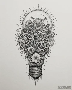 Tat tattoo sketch, startup visionary with gea... - эскиз тату (№1753208120_0, 22.07.2025 18:15) — Tatufoto.com