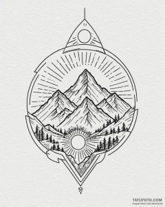 Tattoo sketch, thin line mountain with rising... - эскиз тату (№1753208374_0, 22.07.2025 18:19) — Tatufoto.com