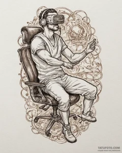 Tat tattoo sketch, streamer gaming chair surr... - эскиз тату (№1753208541_0, 22.07.2025 18:22) — Tatufoto.com