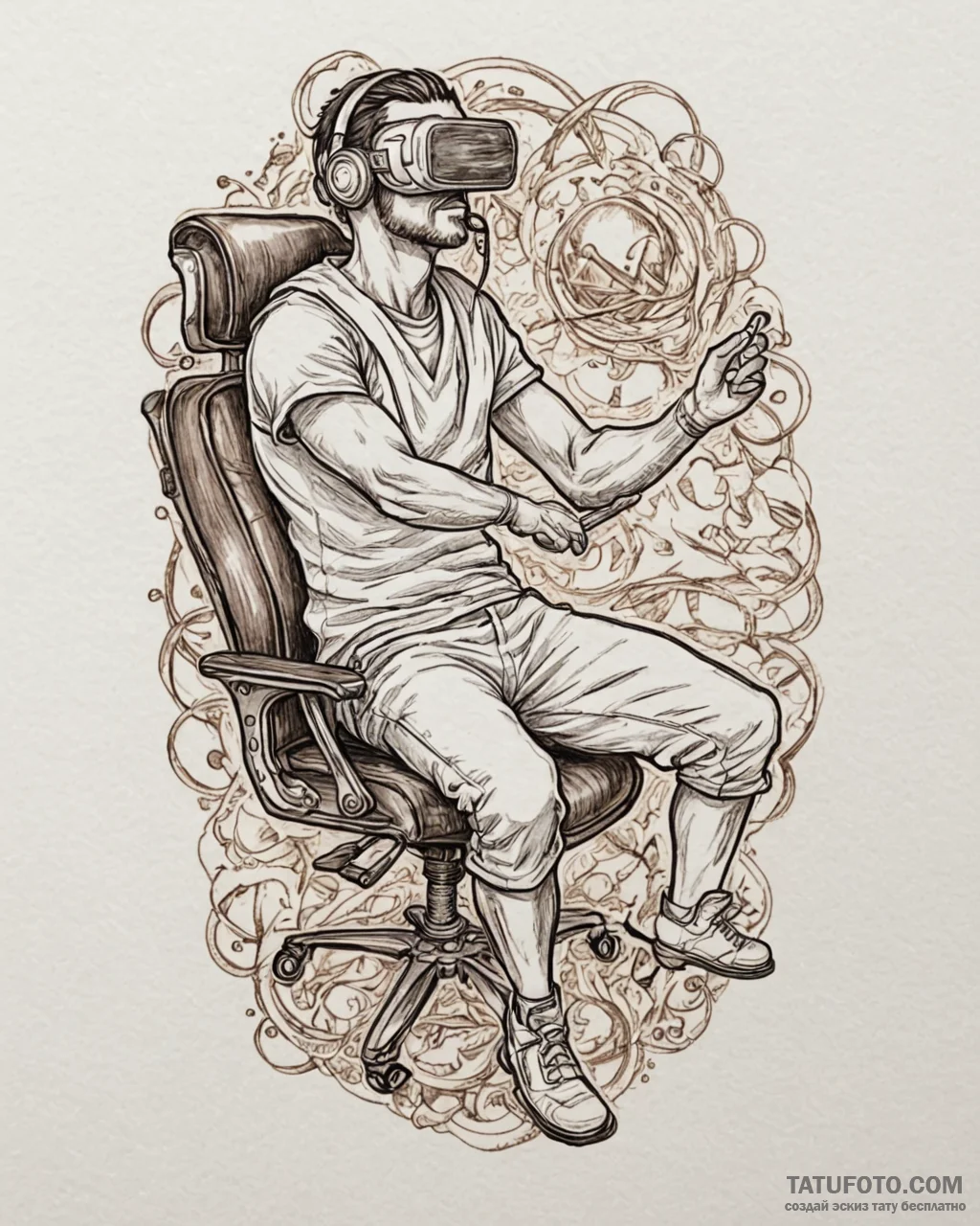 Tat tattoo sketch, streamer gaming chair surr... - эскиз тату (№1753208541_0, 22.07.2025 18:22) — Tatufoto.com