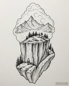 Tattoo sketch, spirit standing proud on cliff... - эскиз тату (№1753208626_0, 22.07.2025 18:23) — Tatufoto.com