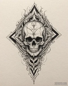 Tattoo sketch, skull engulfed in roaring flam... - эскиз тату (№1753208794_0, 22.07.2025 18:26) — Tatufoto.com