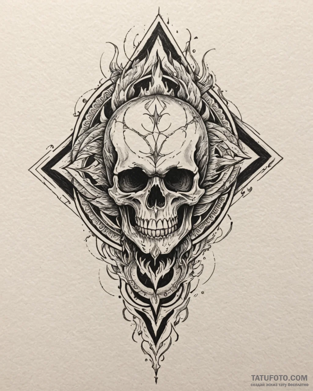 Tattoo sketch, skull engulfed in roaring flam... - эскиз тату (№1753208794_0, 22.07.2025 18:26) — Tatufoto.com