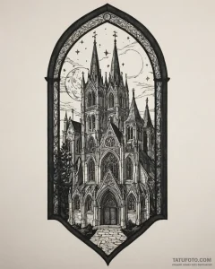 Tat tattoo sketch, gothic cathedral with poin... - эскиз тату (№1753213121_0, 22.07.2025 19:38) — Tatufoto.com