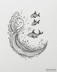 Tat tattoo sketch, musical notes transforming... - эскиз тату (№1753213206_0, 22.07.2025 19:40) — Tatufoto.com