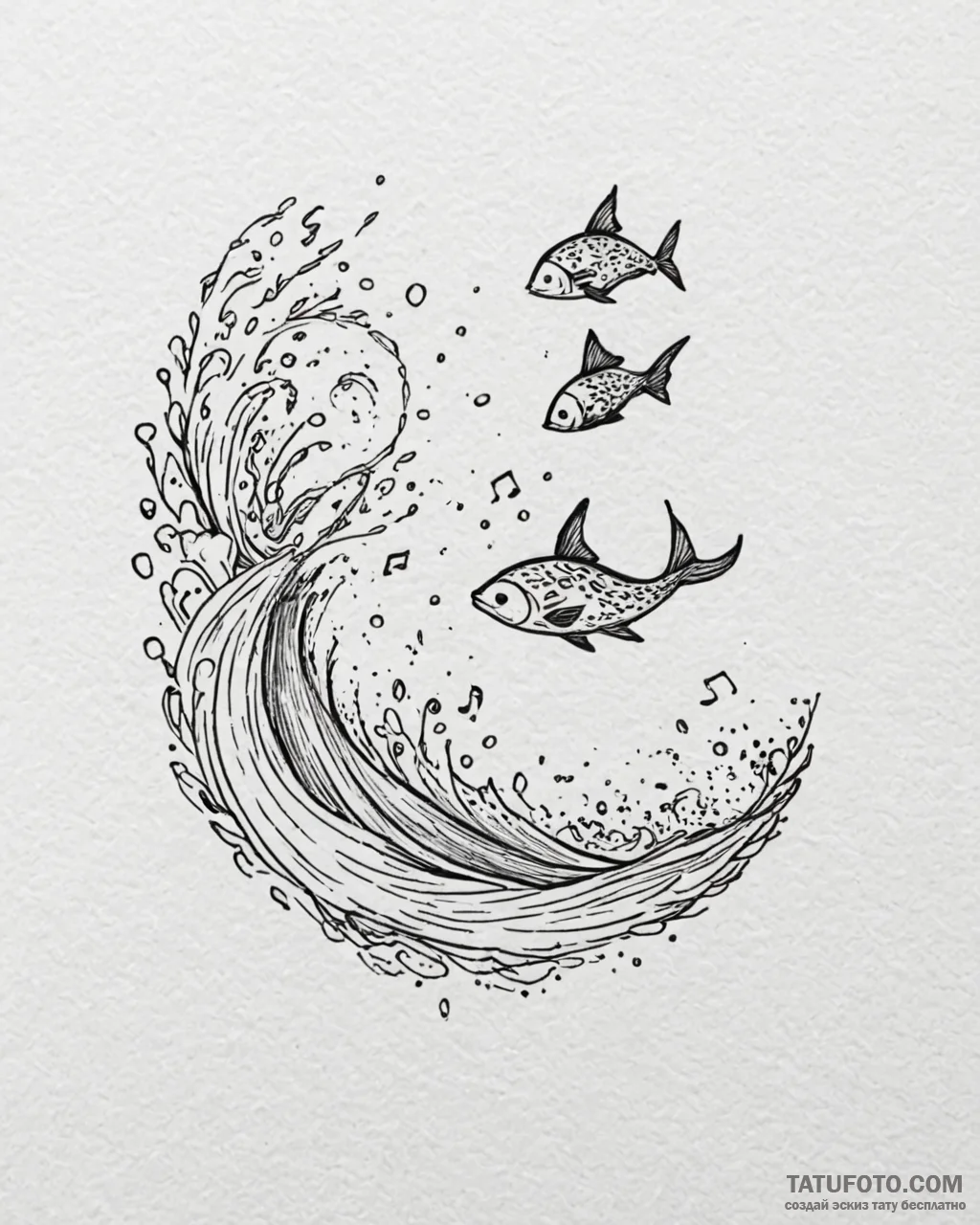 Tat tattoo sketch, musical notes transforming… — эскиз тату (№1753213206_0, 22.07.2025 19:40) — Tatufoto.com