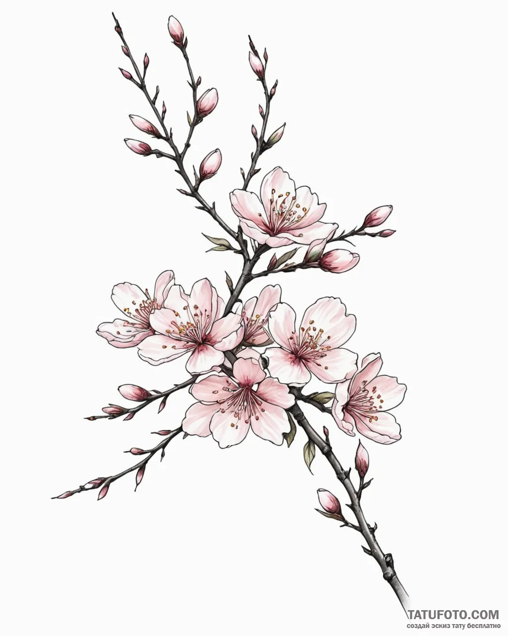 Tat tattoo sketch, traditional japanese cherr… — эскиз тату (№1753213291_0, 22.07.2025 19:41) — Tatufoto.com