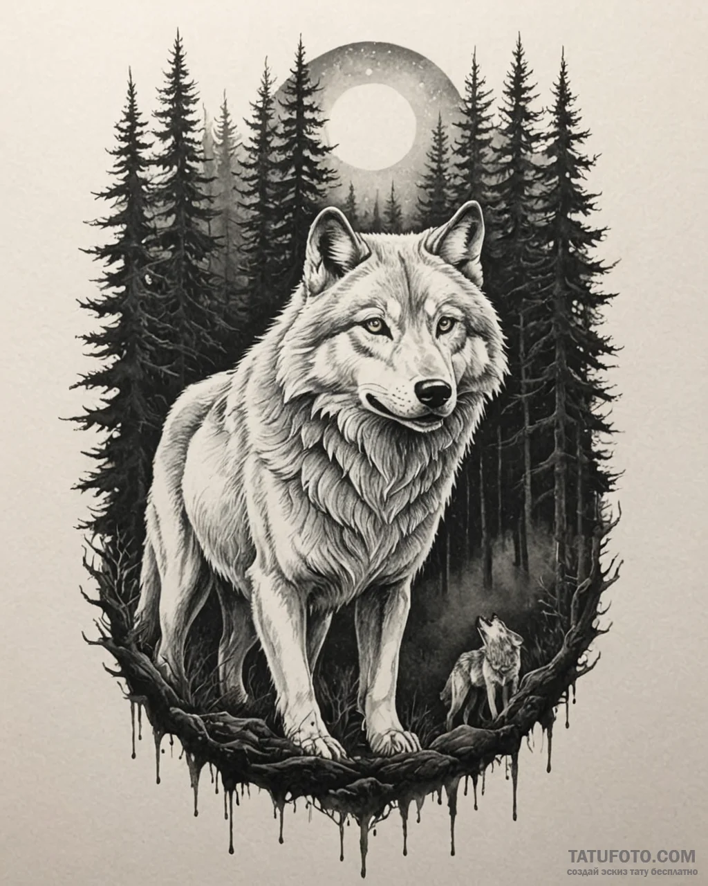 Tattoo sketch, wolf with glowing eyes piercin… — эскиз тату (№1753213375_0, 22.07.2025 19:42) — Tatufoto.com