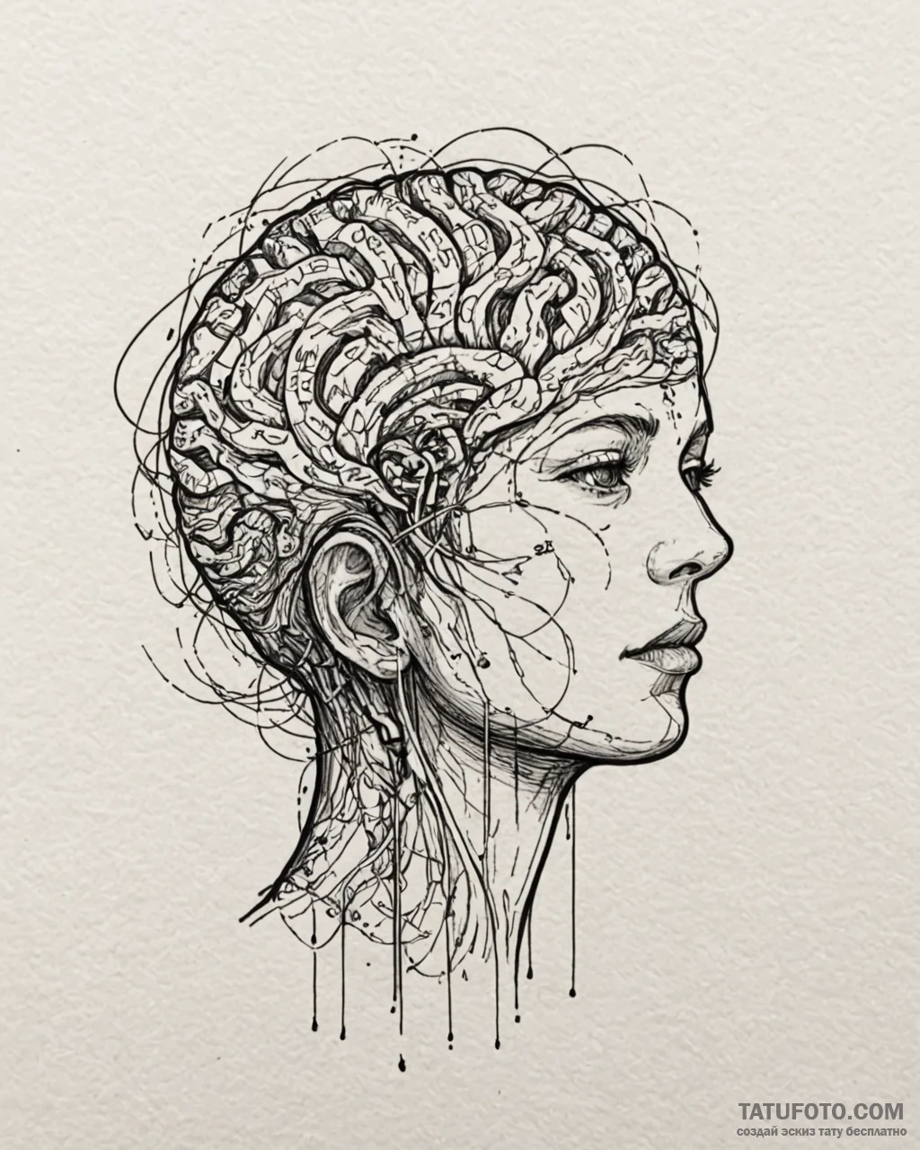 Tat tattoo sketch, flowing binary code transf… — эскиз тату (№1753213883_0, 22.07.2025 19:51) — Tatufoto.com