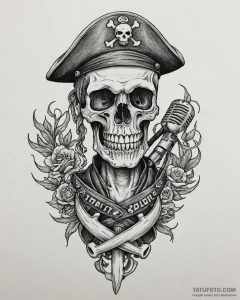 Tat tattoo sketch, skull with sailor’s hat an... - эскиз тату (№1753215315_0, 22.07.2025 20:15) — Tatufoto.com