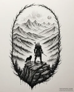 Tattoo sketch, vesemir standing on cliff edge... - эскиз тату (№1753215774_0, 22.07.2025 20:22) — Tatufoto.com