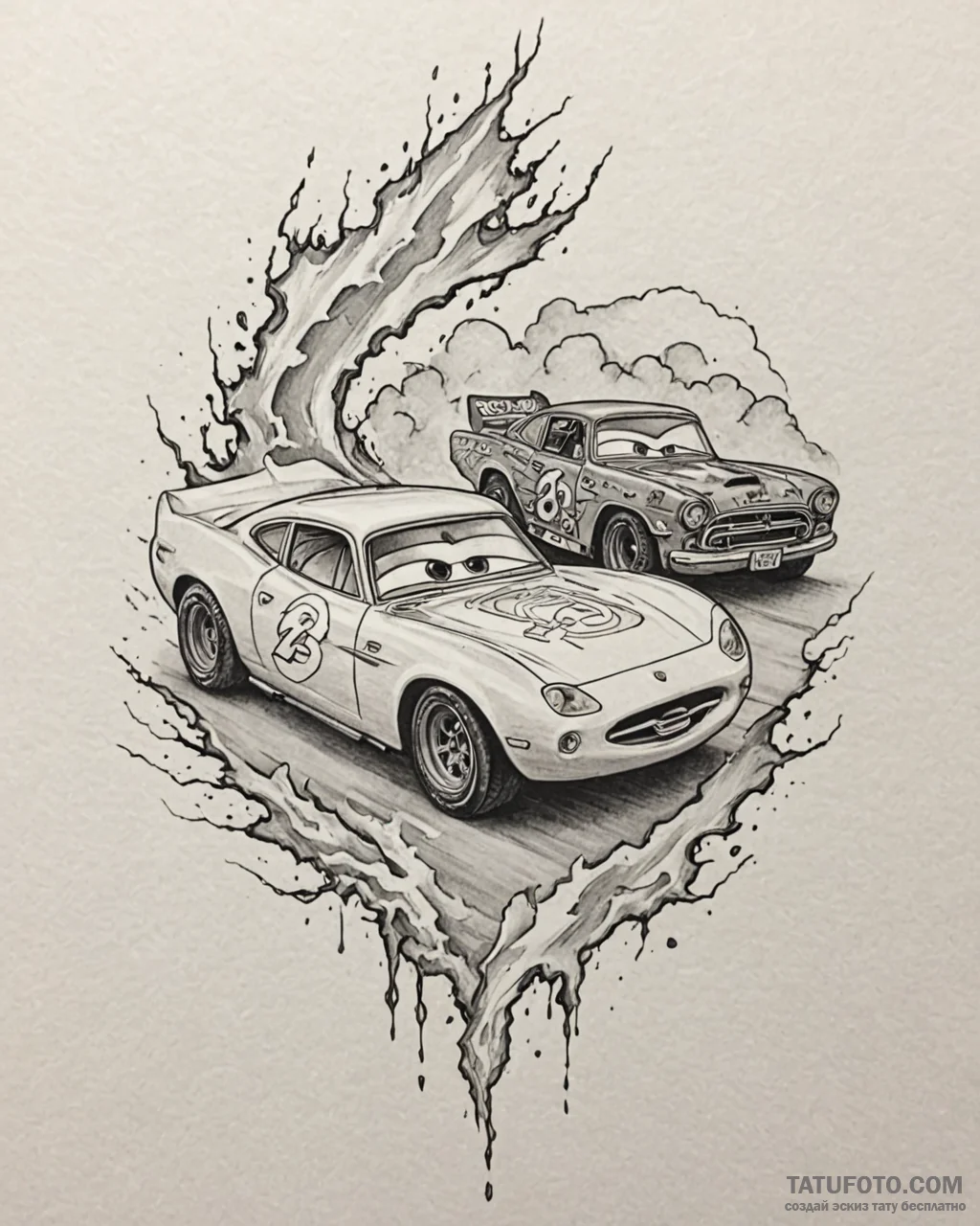 Tattoo sketch, mater and lightning mcqueen du… — эскиз тату (№1753215862_0, 22.07.2025 20:24) — Tatufoto.com