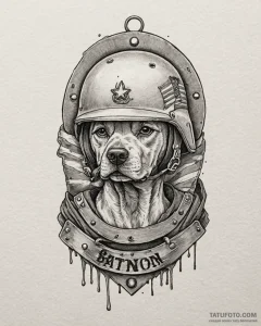 Tat tattoo sketch, soldier’s helmet and dog t... - эскиз тату (№1753216119_0, 22.07.2025 20:28) — Tatufoto.com