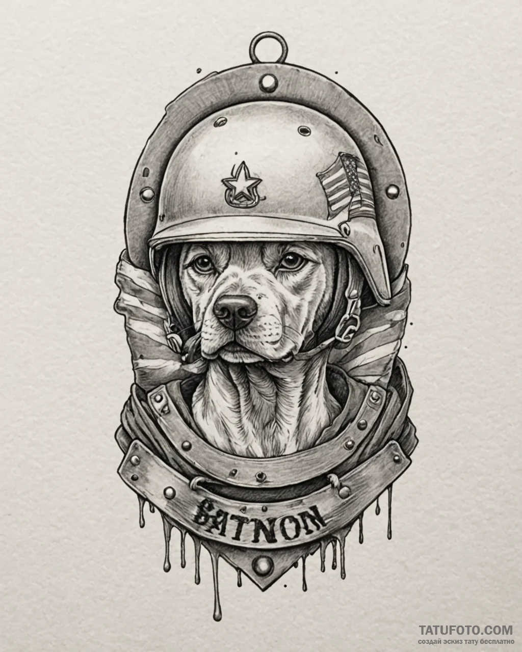 Tat tattoo sketch, soldier’s helmet and dog t... - эскиз тату (№1753216119_0, 22.07.2025 20:28) — Tatufoto.com