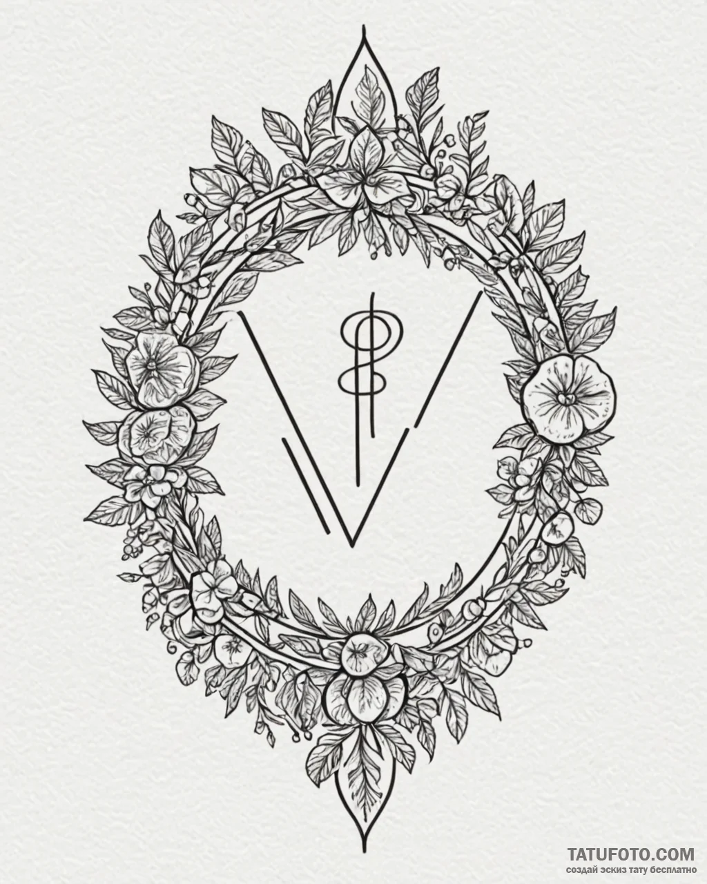 Tat tattoo sketch, vegan symbol with leafy pa... - эскиз тату (№1753216211_0, 22.07.2025 20:30) — Tatufoto.com