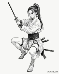 The samurai girl is sitting on the floor in a... - эскиз тату (№1753216240_0, 22.07.2025 20:30) — Tatufoto.com