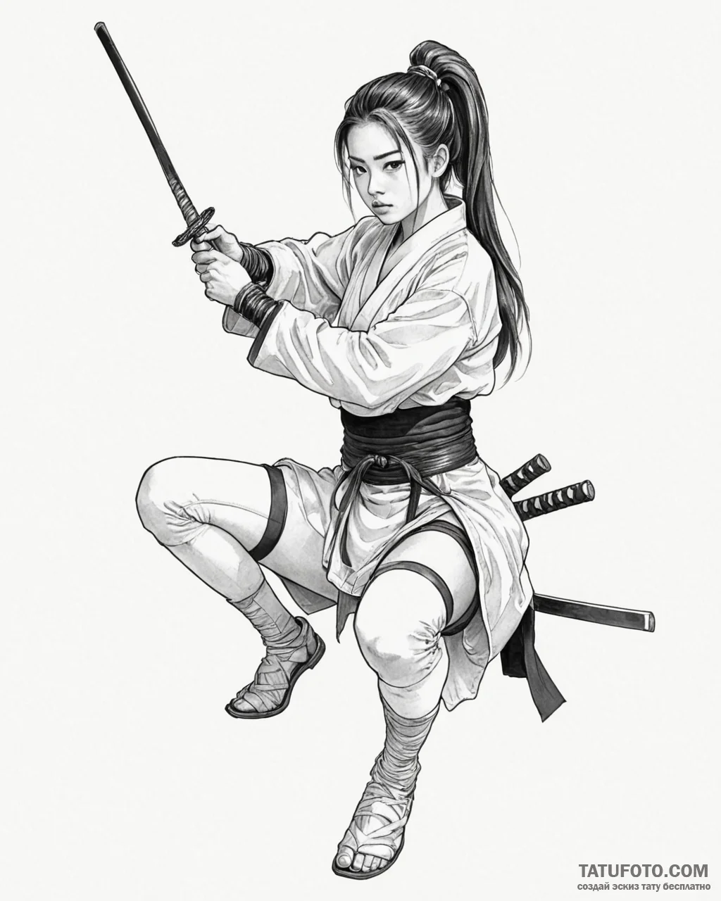 The samurai girl is sitting on the floor in a... - эскиз тату (№1753216240_0, 22.07.2025 20:30) — Tatufoto.com