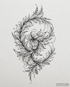 Tattoo sketch, swirling wind spirals with lea... - эскиз тату (№1753216382_0, 22.07.2025 20:33) — Tatufoto.com