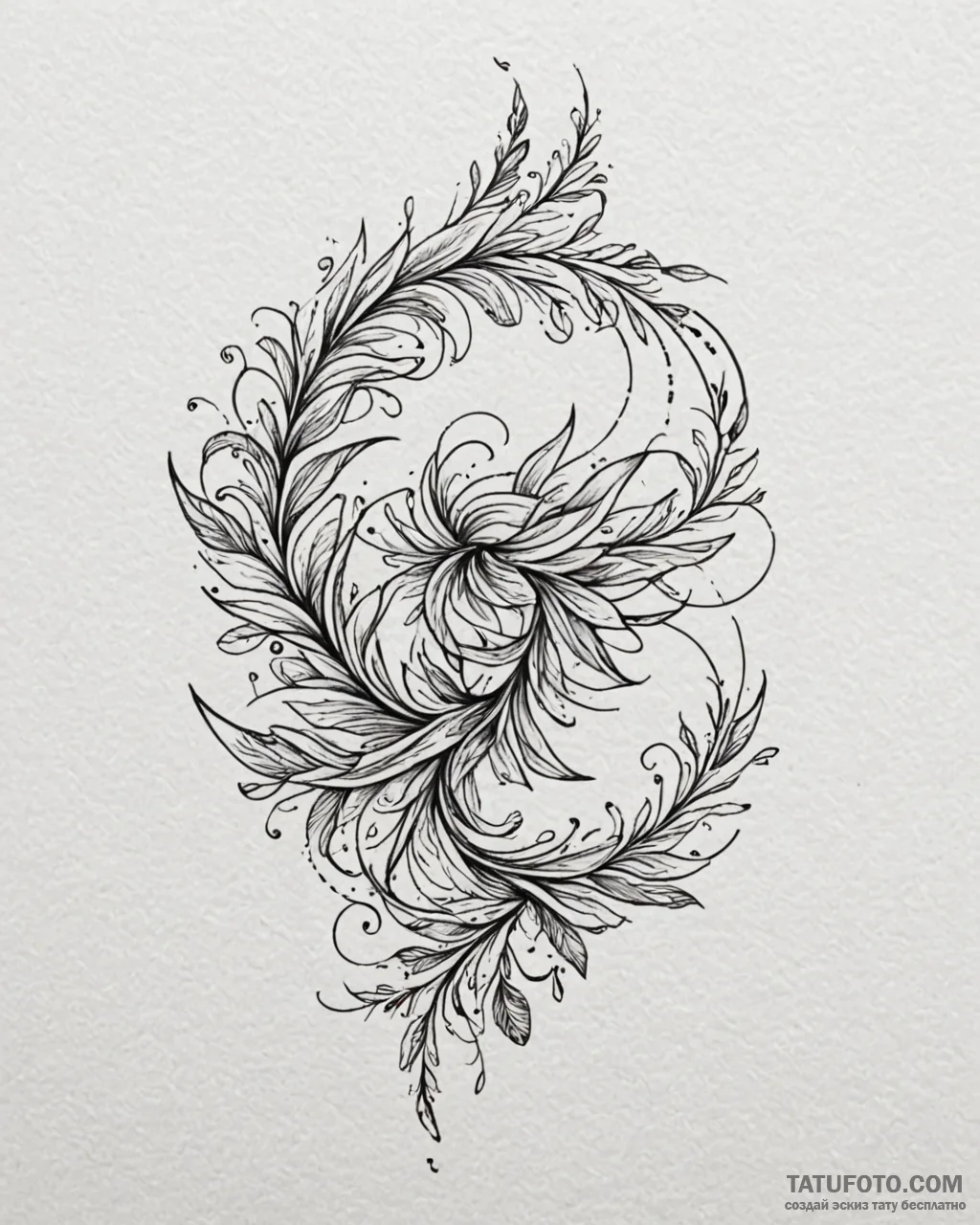Tattoo sketch, swirling wind spirals with lea... - эскиз тату (№1753216382_0, 22.07.2025 20:33) — Tatufoto.com
