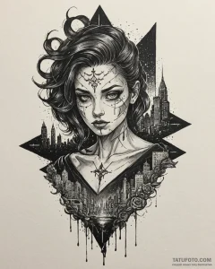 Tattoo sketch, nick with sly eyes and city li... - эскиз тату (№1753216637_0, 22.07.2025 20:37) — Tatufoto.com