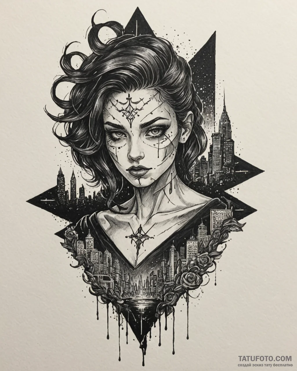 Tattoo sketch, nick with sly eyes and city li... - эскиз тату (№1753216637_0, 22.07.2025 20:37) — Tatufoto.com