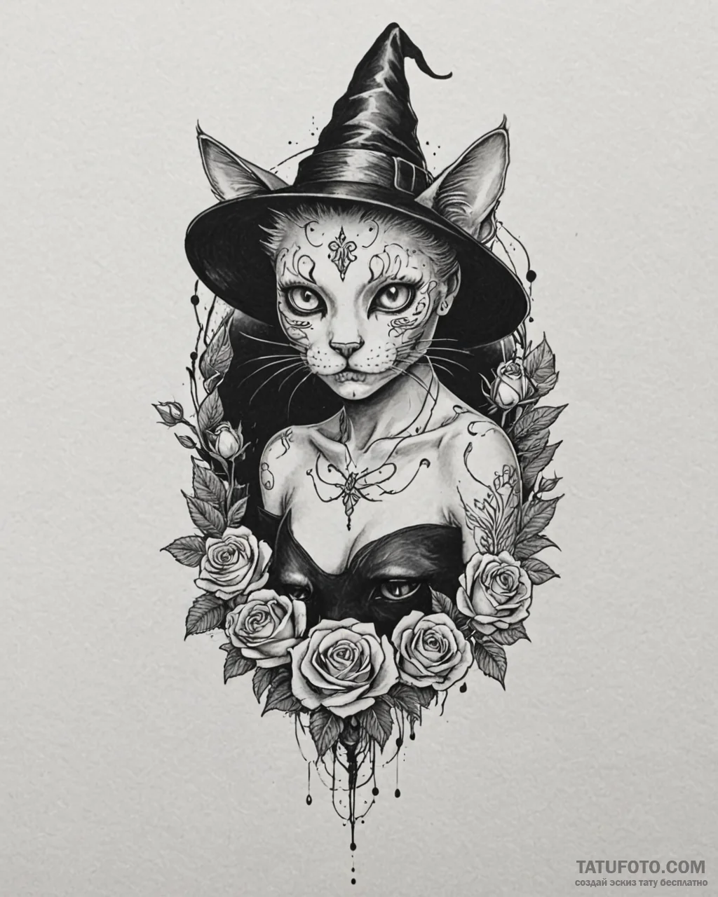Tattoo sketch, mysterious black cat with pier... - эскиз тату (№1753216881_0, 22.07.2025 20:41) — Tatufoto.com