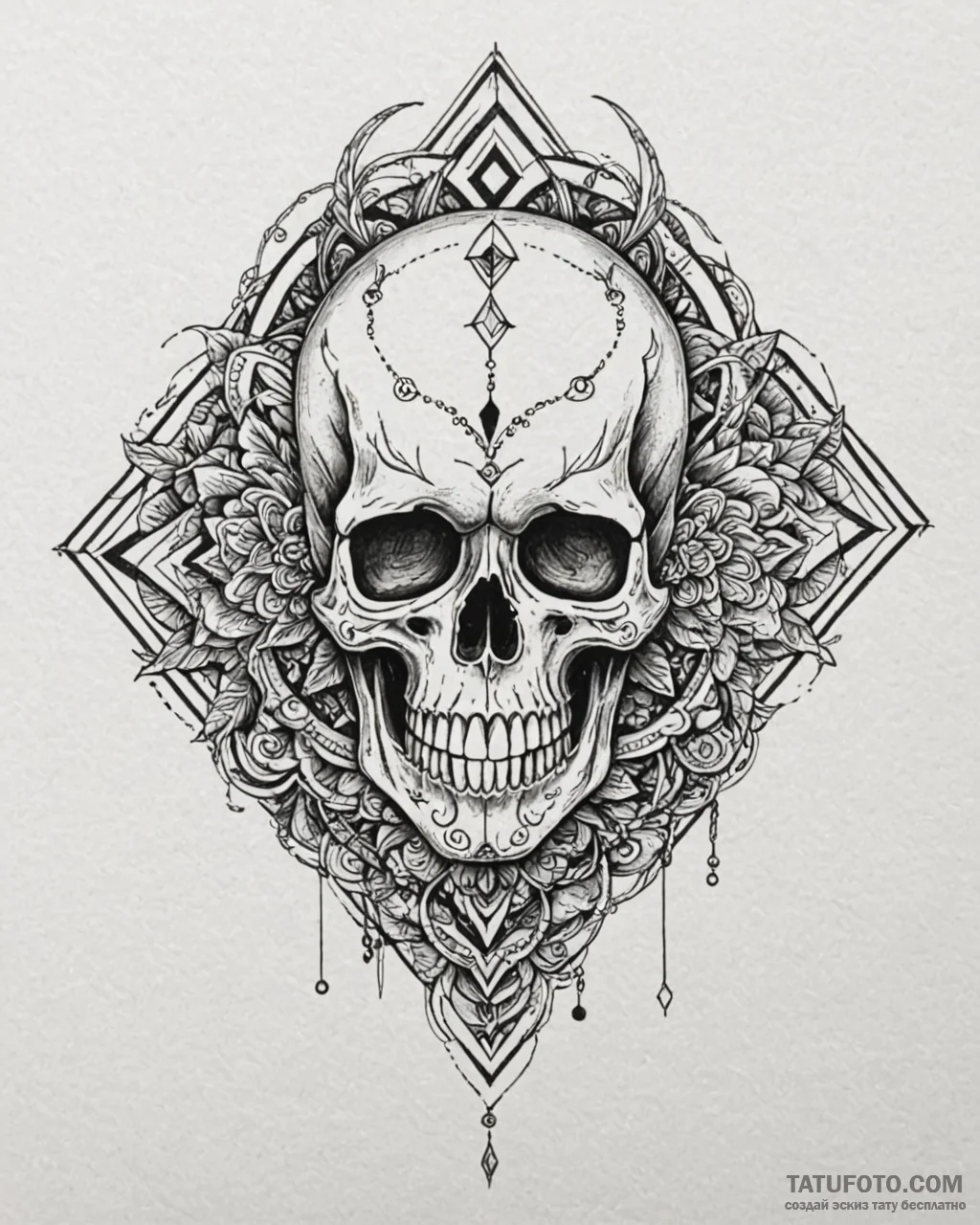 Tattoo sketch, tribal skull decorated with ge... - эскиз тату (№1753219982_0, 22.07.2025 21:33) — Tatufoto.com