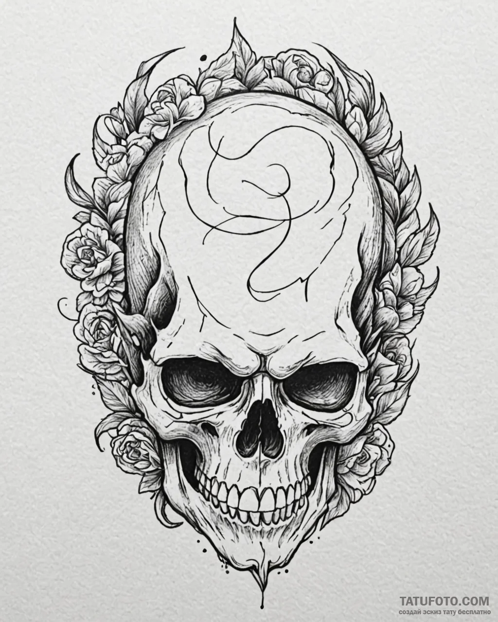 Tattoo sketch, skull with powerful handwritte... - эскиз тату (№1753220255_0, 22.07.2025 21:37) — Tatufoto.com
