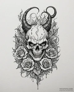 Tat tattoo sketch, demon silhouette with fier... - эскиз тату (№1753220350_0, 22.07.2025 21:39) — Tatufoto.com