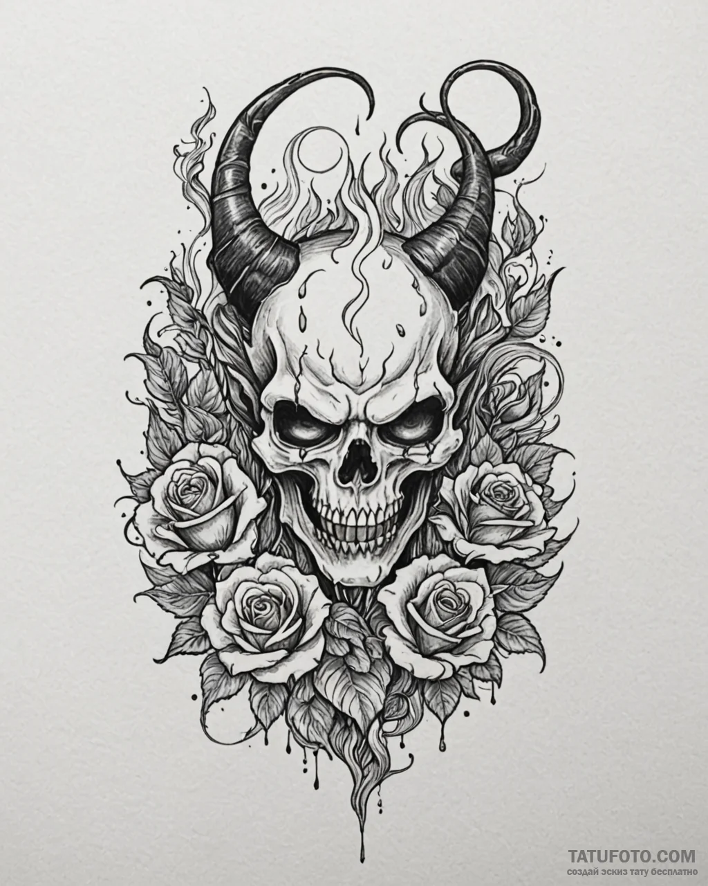 Tat tattoo sketch, demon silhouette with fier... - эскиз тату (№1753220350_0, 22.07.2025 21:39) — Tatufoto.com